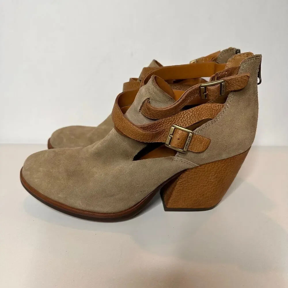 Kork-Ease Stina Ankle Boot Womens 9.5M Brown Side Cutouts Leather Block Heels